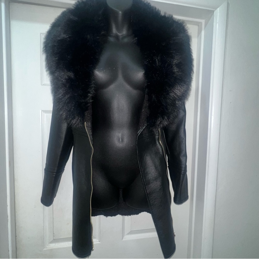 B.coature women's faux leather and fur jacket size medium M - Picture 4 of 8
